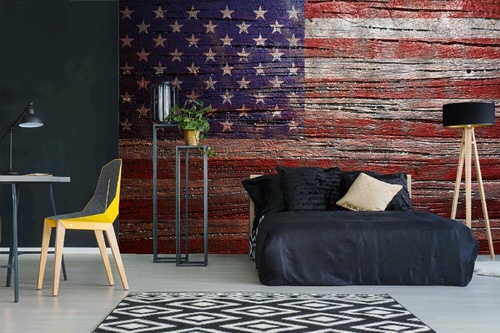 Vlies Fototapete - USA-Flagge auf Holzstruktur 375 x 250 cm